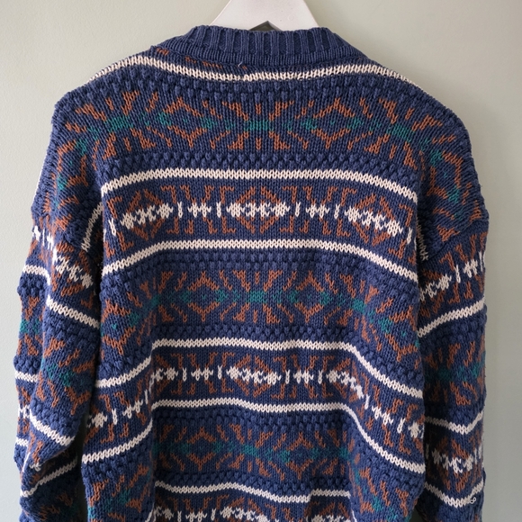 Honors M Vintage 90s Coogi Style Eclectic Grandpa Dadcore Chunky Knit Sweater - Picture 10 of 13